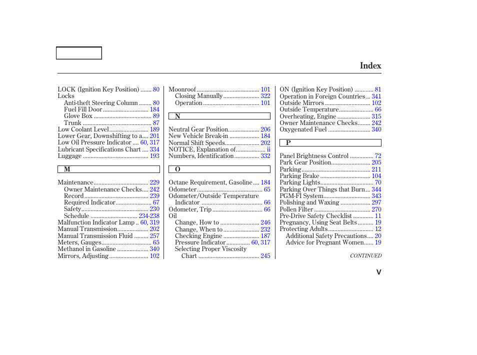 Index | Acura 2004 TSX - Owner's Manual User Manual | Page 360 / 364