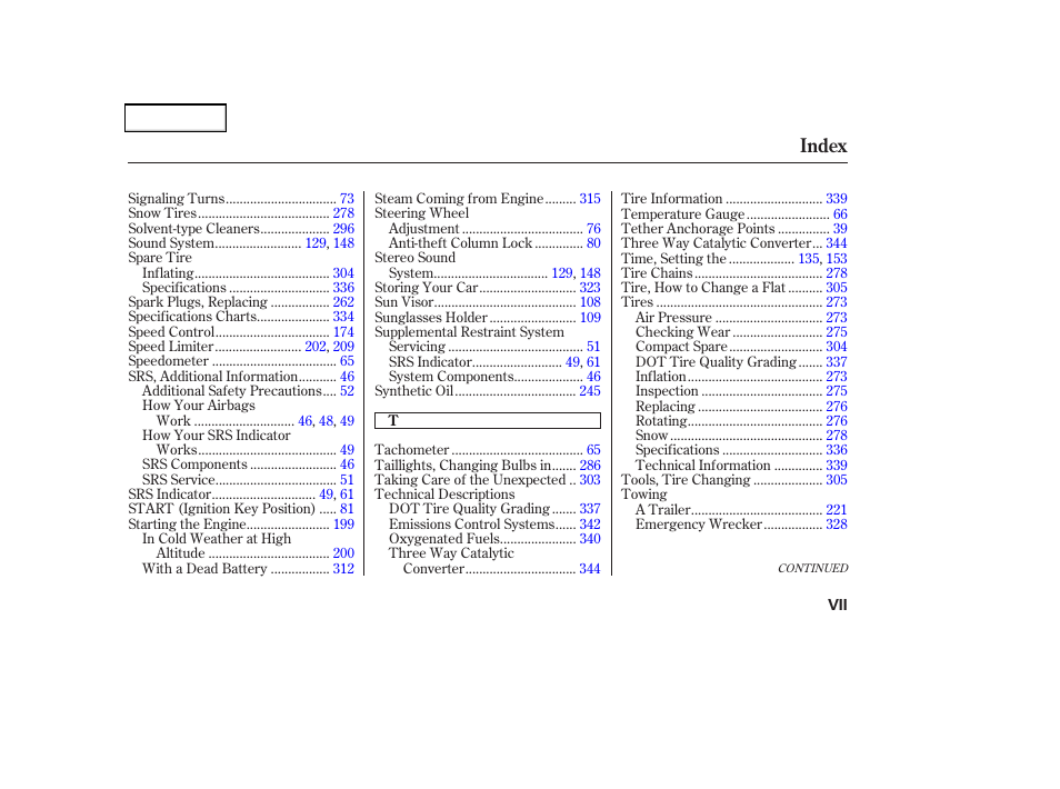 Index | Acura 2004 TSX - Owner's Manual User Manual | Page 362 / 364