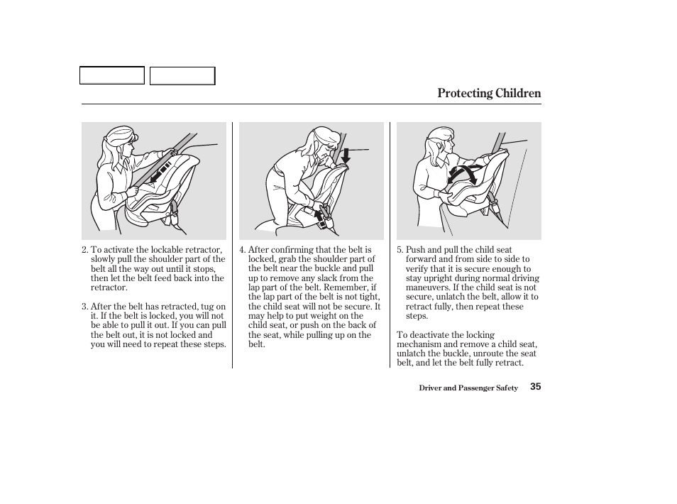 Protecting children | Acura 2004 TSX - Owner's Manual User Manual | Page 38 / 364
