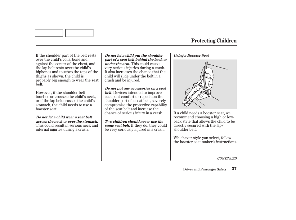 Protecting children | Acura 2004 TSX - Owner's Manual User Manual | Page 40 / 364