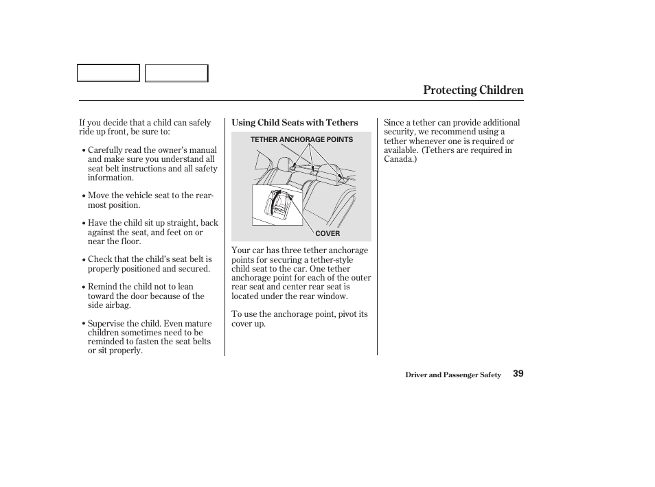 Protecting children | Acura 2004 TSX - Owner's Manual User Manual | Page 42 / 364