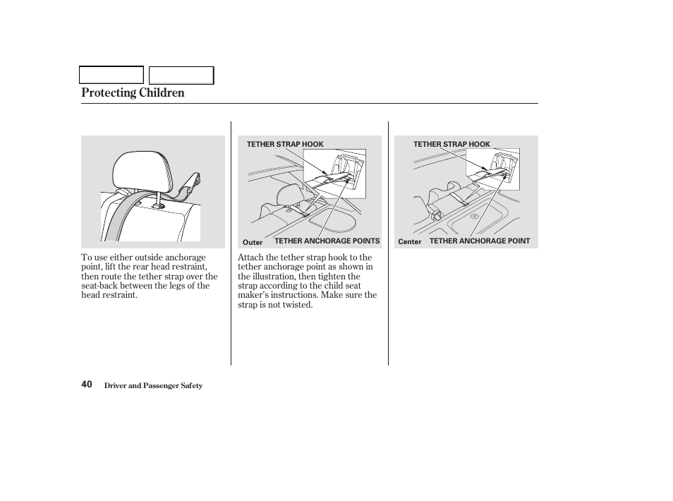 Protecting children | Acura 2004 TSX - Owner's Manual User Manual | Page 43 / 364