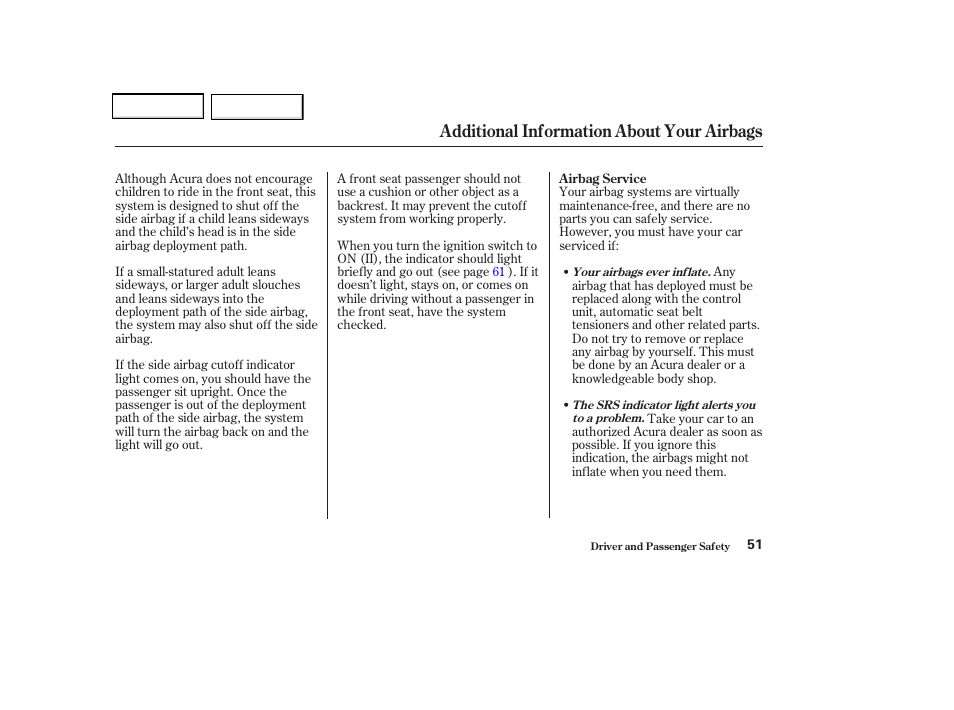 Additional information about your airbags | Acura 2004 TSX - Owner's Manual User Manual | Page 54 / 364