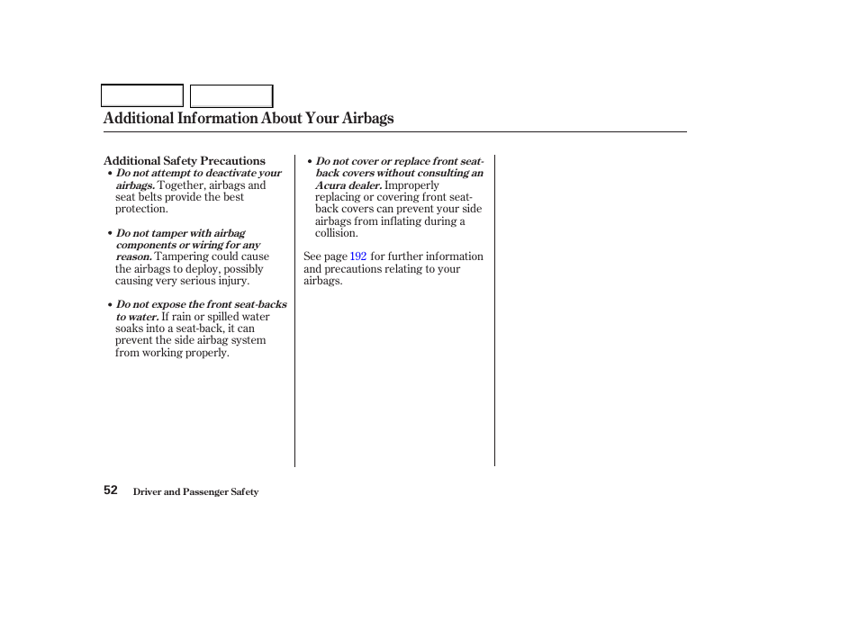 Additional information about your airbags | Acura 2004 TSX - Owner's Manual User Manual | Page 55 / 364