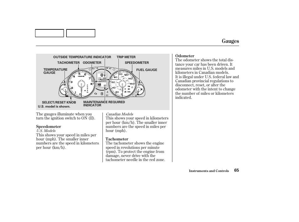Gauges | Acura 2004 TSX - Owner's Manual User Manual | Page 68 / 364