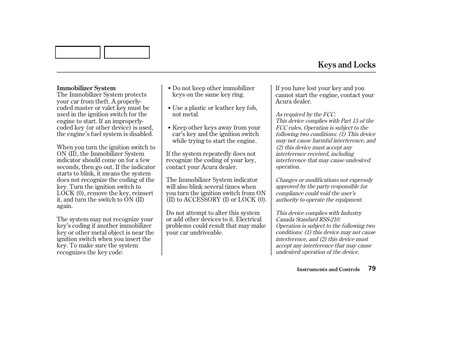 Keys and locks | Acura 2004 TSX - Owner's Manual User Manual | Page 82 / 364