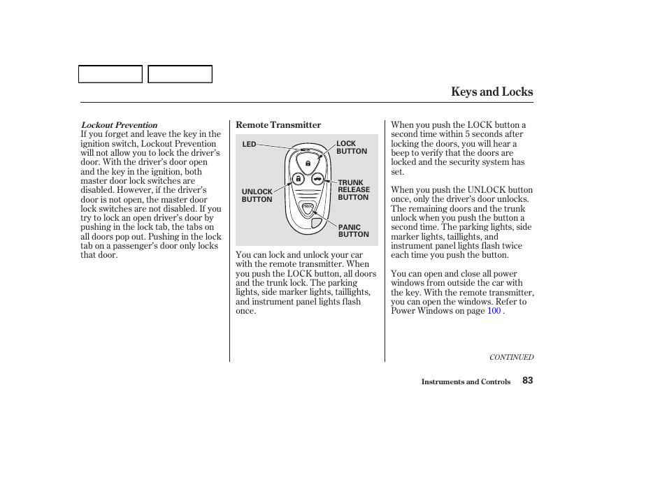 Keys and locks | Acura 2004 TSX - Owner's Manual User Manual | Page 86 / 364