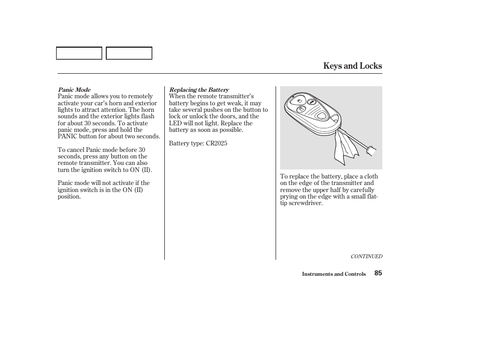 Keys and locks | Acura 2004 TSX - Owner's Manual User Manual | Page 88 / 364