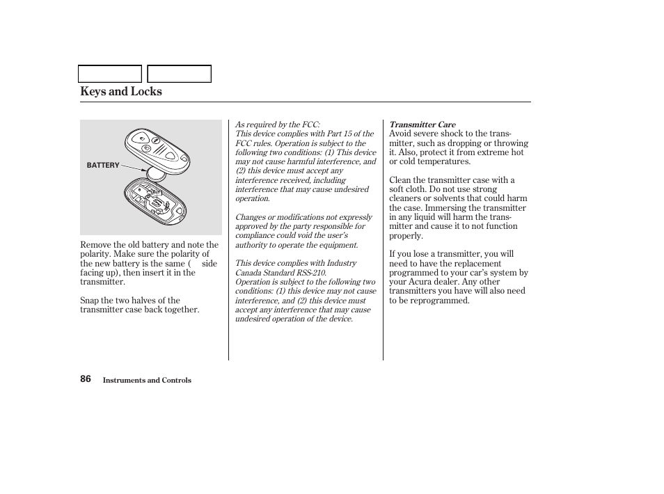 Keys and locks | Acura 2004 TSX - Owner's Manual User Manual | Page 89 / 364