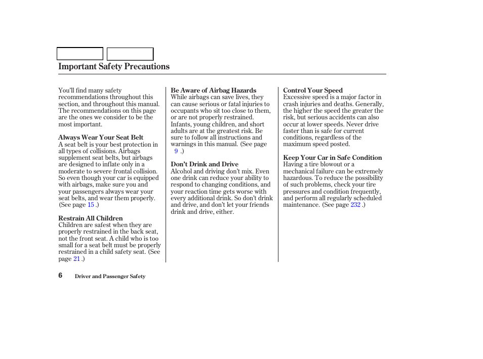 Important safety precautions | Acura 2004 TSX - Owner's Manual User Manual | Page 9 / 364