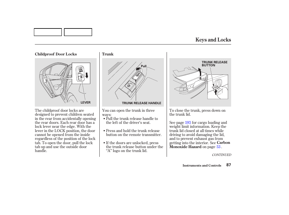Keys and locks | Acura 2004 TSX - Owner's Manual User Manual | Page 90 / 364