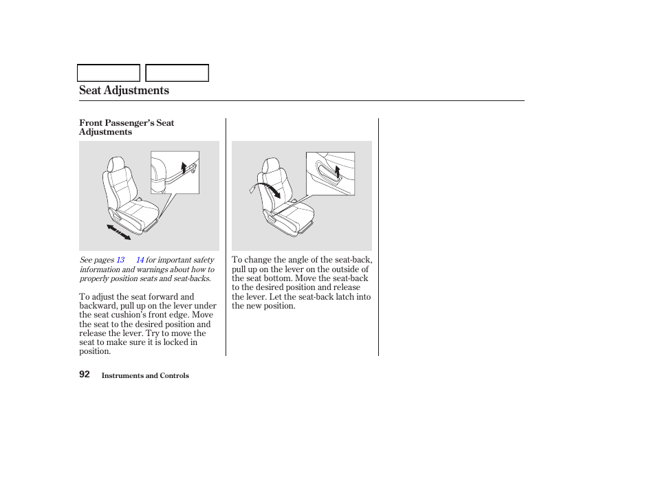 Seat adjustments | Acura 2004 TSX - Owner's Manual User Manual | Page 95 / 364