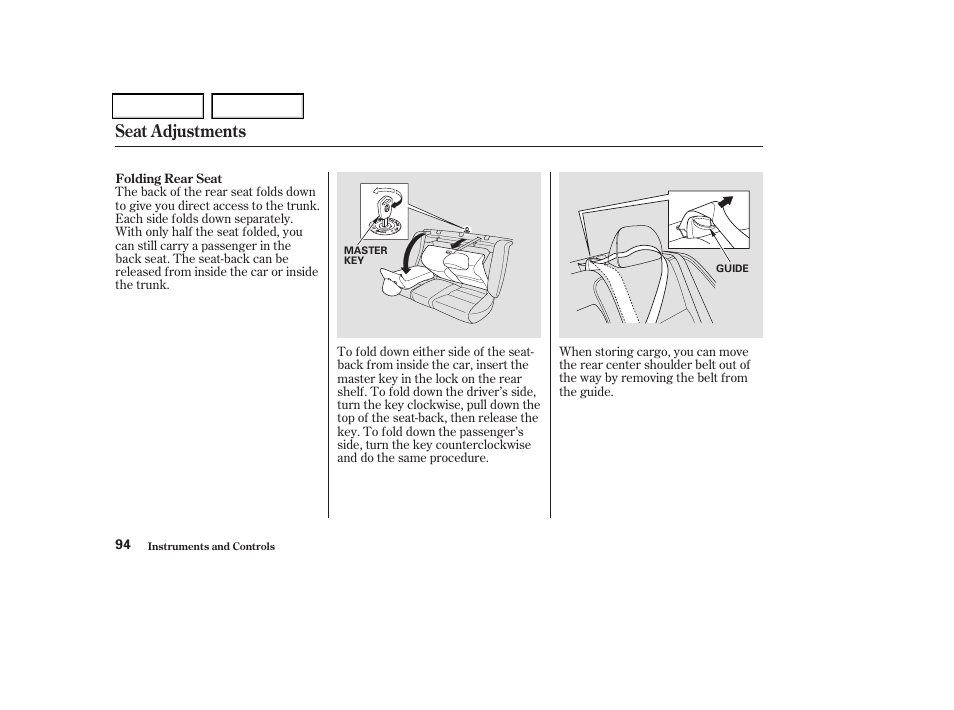 Seat adjustments | Acura 2004 TSX - Owner's Manual User Manual | Page 97 / 364