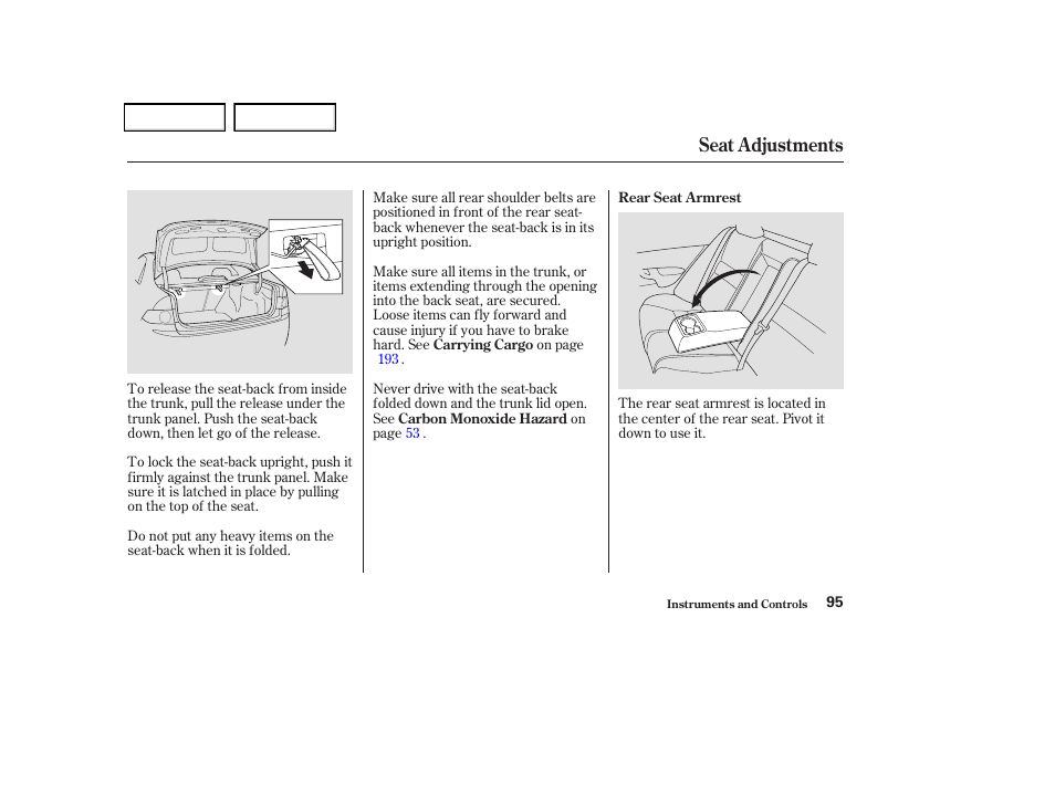 Seat adjustments | Acura 2004 TSX - Owner's Manual User Manual | Page 98 / 364