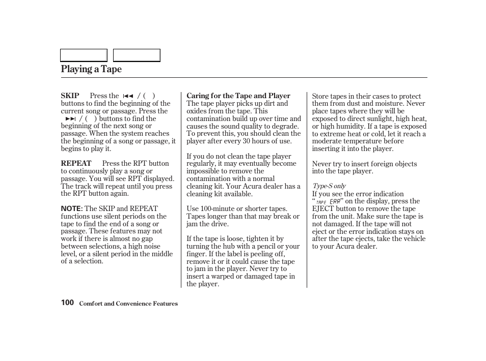 Playing a tape | Acura 2004 RSX - Owner's Manual User Manual | Page 103 / 250