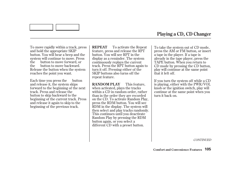 Playing a cd, cd changer | Acura 2004 RSX - Owner's Manual User Manual | Page 108 / 250