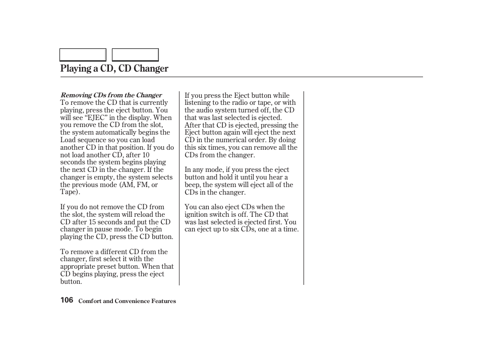 Playing a cd, cd changer | Acura 2004 RSX - Owner's Manual User Manual | Page 109 / 250