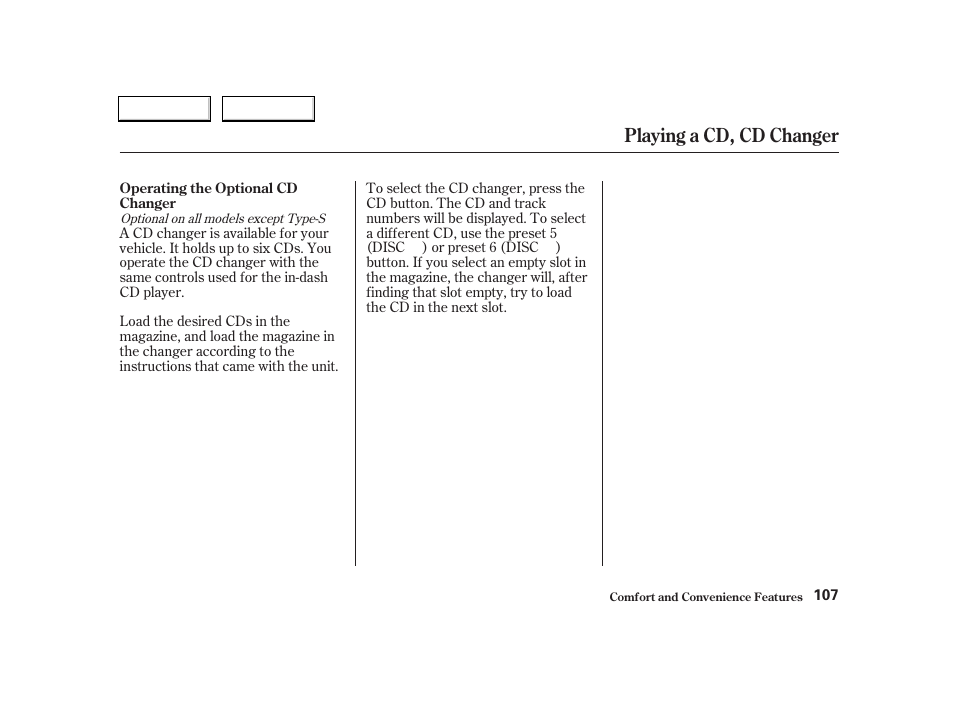 Playing a cd, cd changer | Acura 2004 RSX - Owner's Manual User Manual | Page 110 / 250