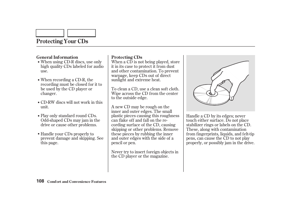 Protecting your cds | Acura 2004 RSX - Owner's Manual User Manual | Page 111 / 250