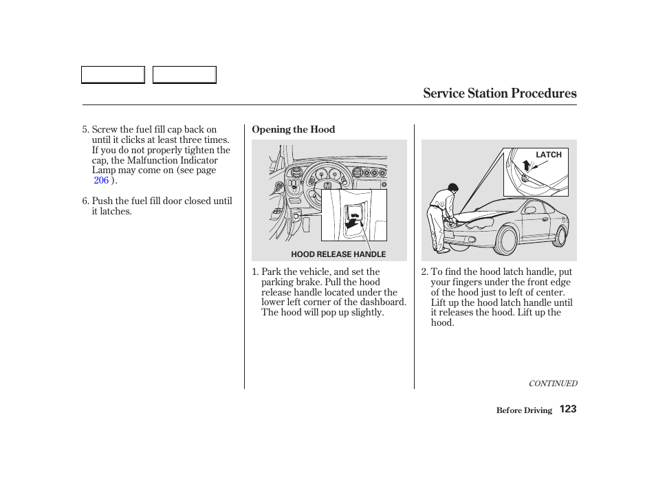 Service station procedures | Acura 2004 RSX - Owner's Manual User Manual | Page 126 / 250