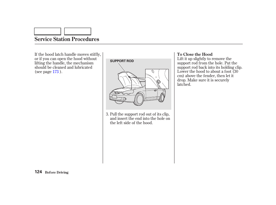 Service station procedures | Acura 2004 RSX - Owner's Manual User Manual | Page 127 / 250