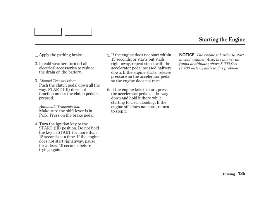 Starting the engine | Acura 2004 RSX - Owner's Manual User Manual | Page 138 / 250