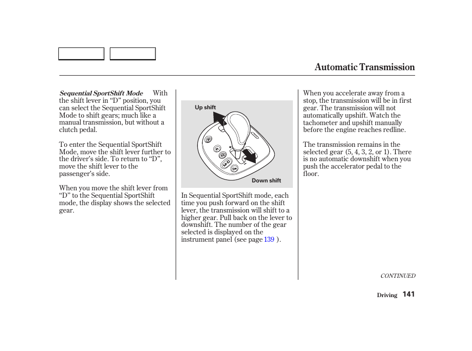 Automatic transmission | Acura 2004 RSX - Owner's Manual User Manual | Page 144 / 250