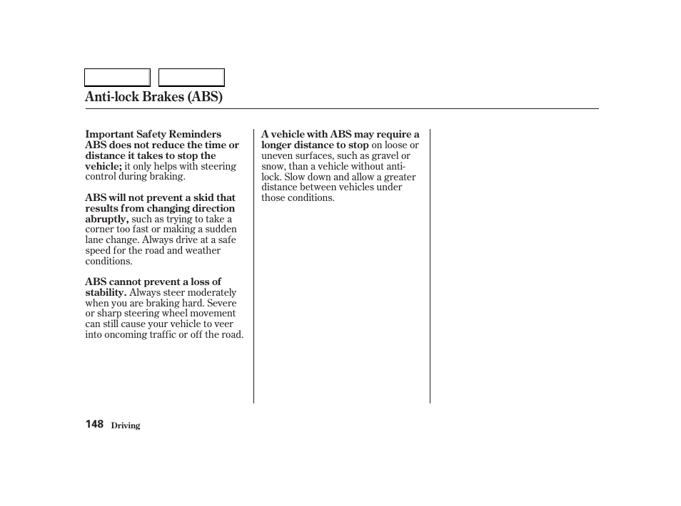 Anti-lock brakes (abs) | Acura 2004 RSX - Owner's Manual User Manual | Page 151 / 250