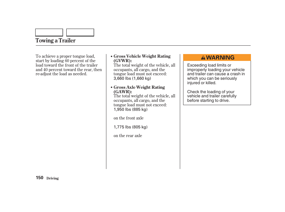 Towing a trailer | Acura 2004 RSX - Owner's Manual User Manual | Page 153 / 250