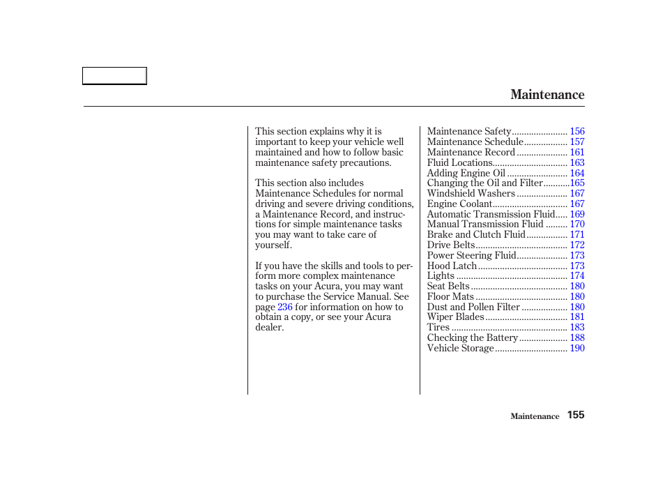 Maintenance | Acura 2004 RSX - Owner's Manual User Manual | Page 158 / 250