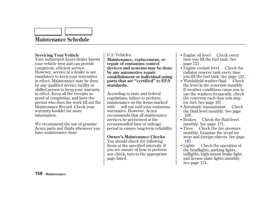 Maintenance schedule | Acura 2004 RSX - Owner's Manual User Manual | Page 161 / 250