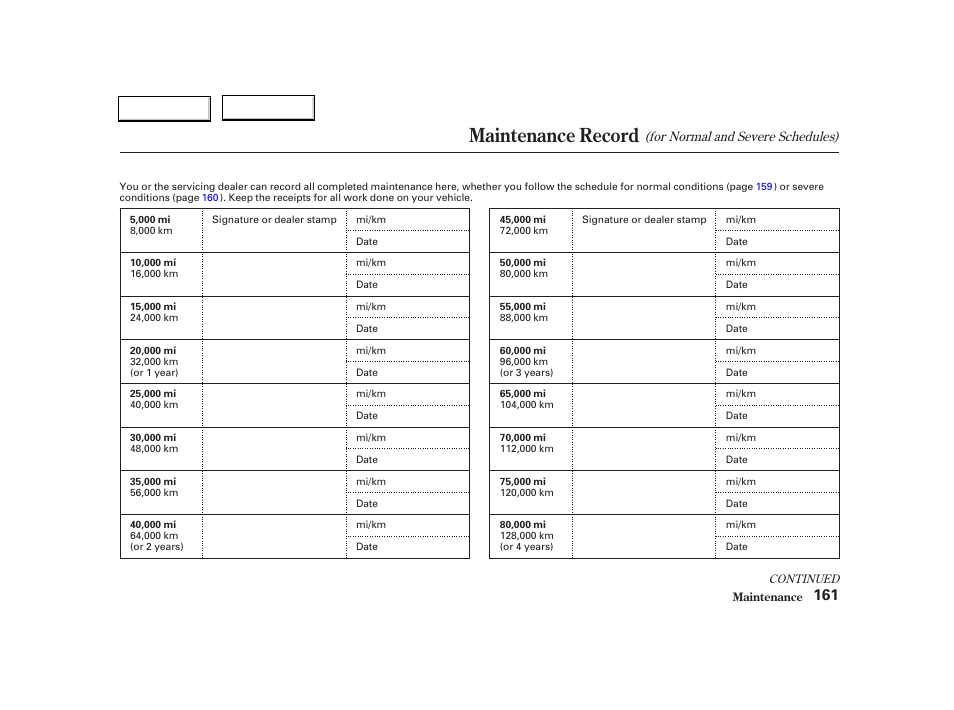 Maintenance record | Acura 2004 RSX - Owner's Manual User Manual | Page 164 / 250