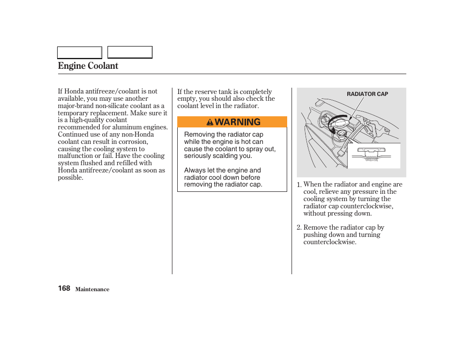 Engine coolant | Acura 2004 RSX - Owner's Manual User Manual | Page 171 / 250
