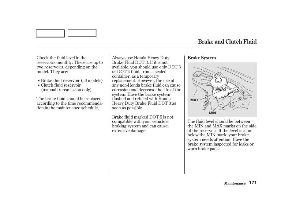 Brake and clutch fluid | Acura 2004 RSX - Owner's Manual User Manual | Page 174 / 250
