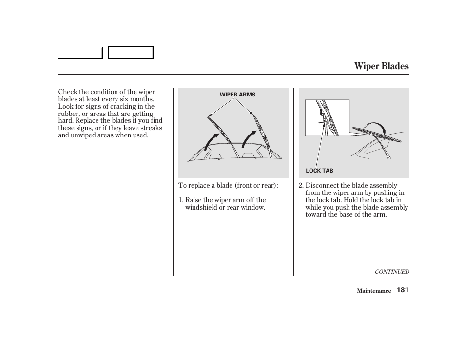 Wiper blades | Acura 2004 RSX - Owner's Manual User Manual | Page 184 / 250