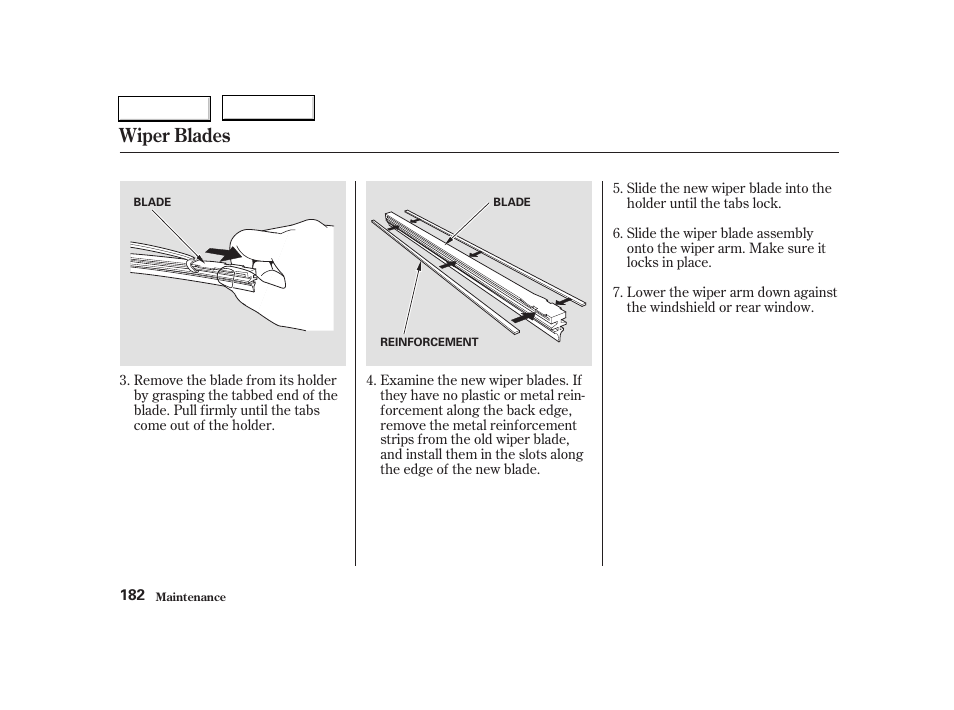 Wiper blades | Acura 2004 RSX - Owner's Manual User Manual | Page 185 / 250