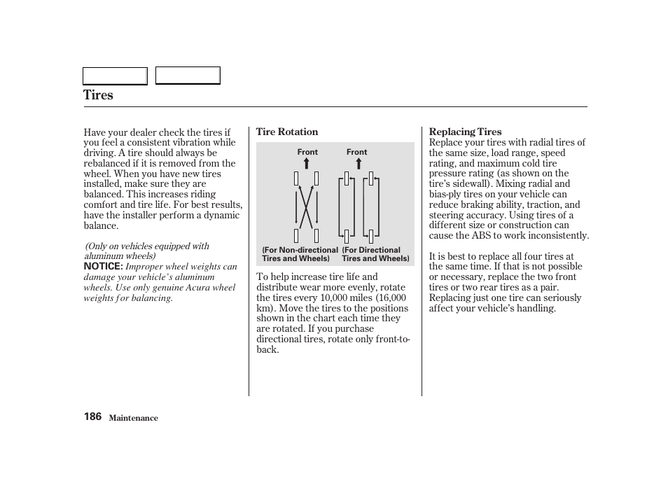 Tires | Acura 2004 RSX - Owner's Manual User Manual | Page 189 / 250
