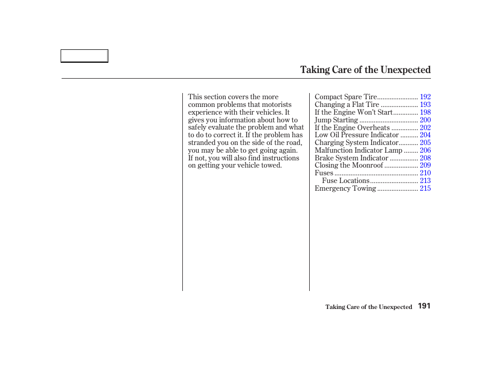 Taking care of the unexpected | Acura 2004 RSX - Owner's Manual User Manual | Page 194 / 250