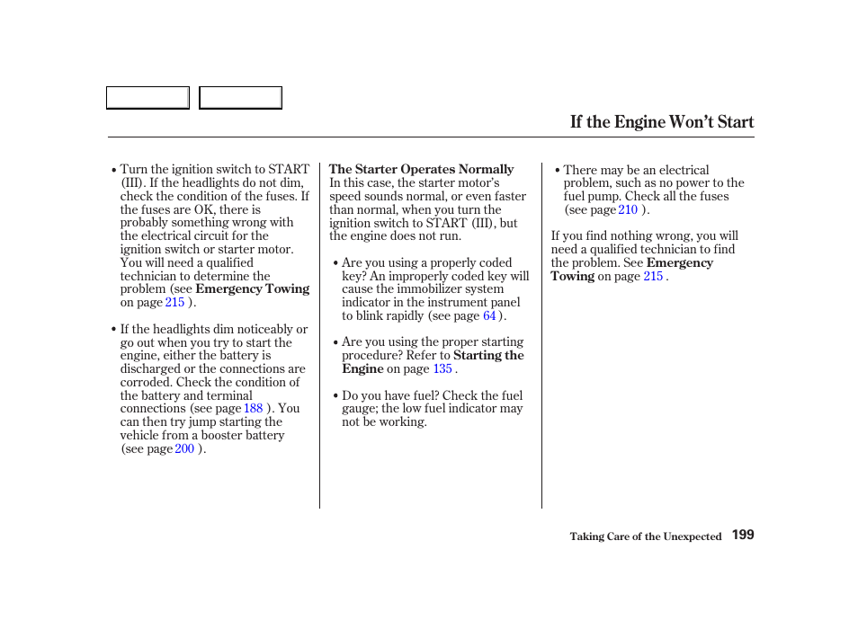 If the engine won’t start | Acura 2004 RSX - Owner's Manual User Manual | Page 202 / 250
