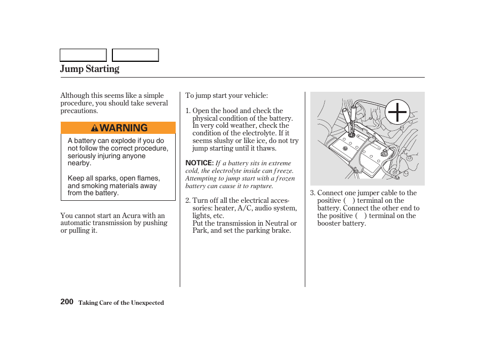 Jump starting | Acura 2004 RSX - Owner's Manual User Manual | Page 203 / 250
