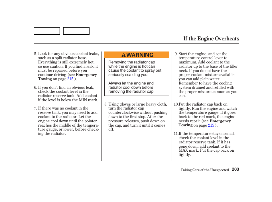 If the engine overheats | Acura 2004 RSX - Owner's Manual User Manual | Page 206 / 250