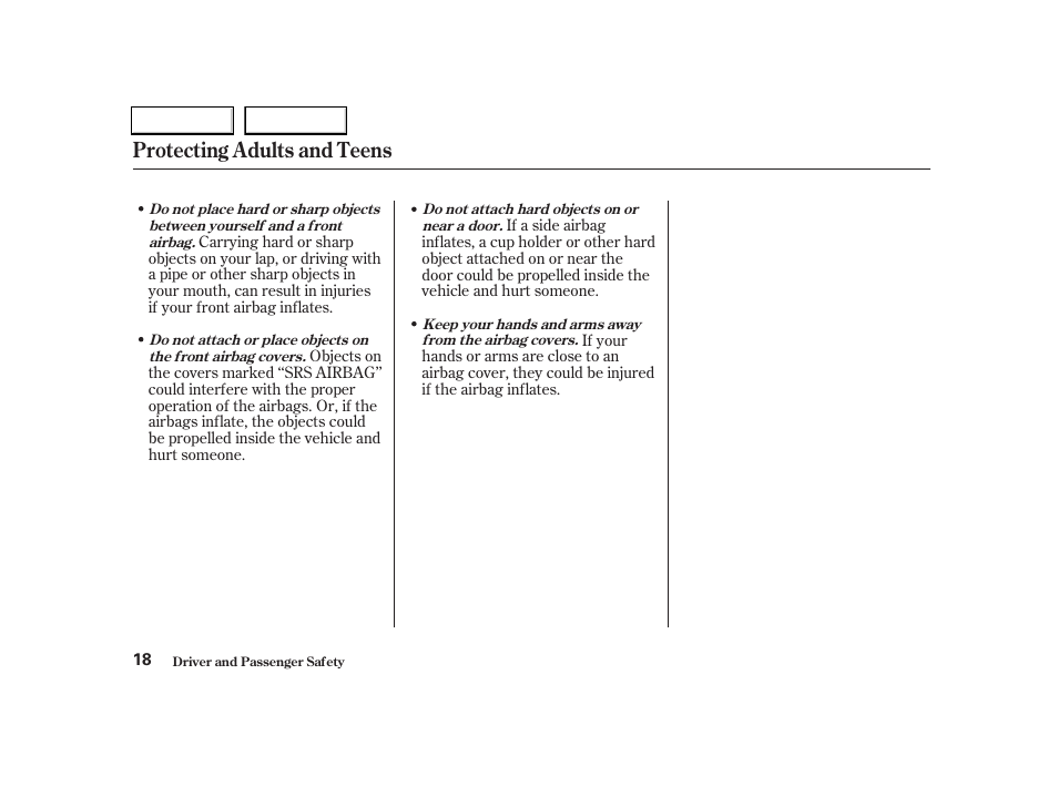 Protecting adults and teens | Acura 2004 RSX - Owner's Manual User Manual | Page 21 / 250