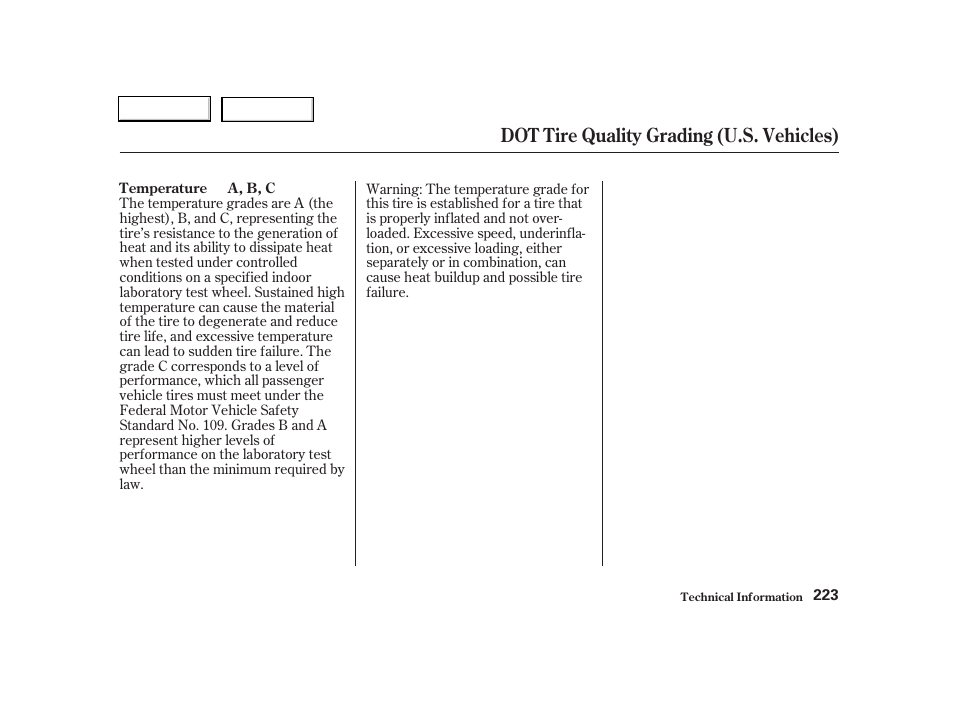 Dot tire quality grading (u.s. vehicles) | Acura 2004 RSX - Owner's Manual User Manual | Page 226 / 250
