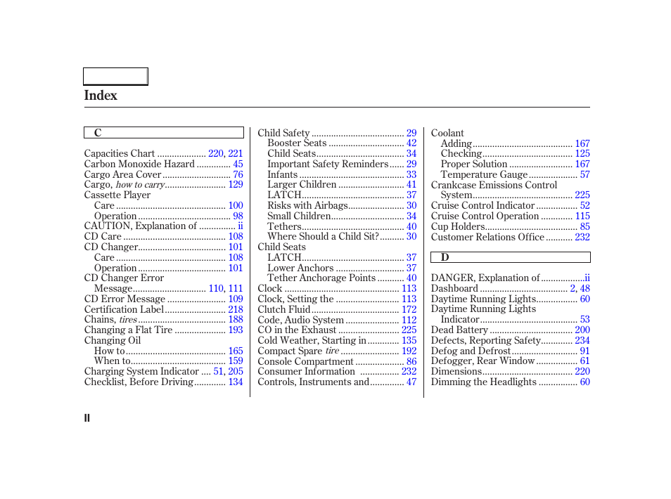 Index | Acura 2004 RSX - Owner's Manual User Manual | Page 242 / 250