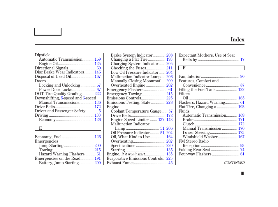 Index | Acura 2004 RSX - Owner's Manual User Manual | Page 243 / 250