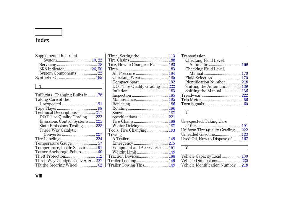 Index | Acura 2004 RSX - Owner's Manual User Manual | Page 248 / 250