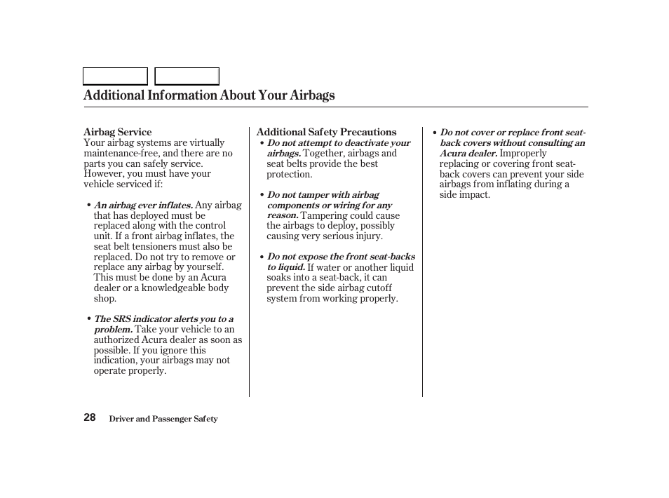 Additional information about your airbags | Acura 2004 RSX - Owner's Manual User Manual | Page 31 / 250