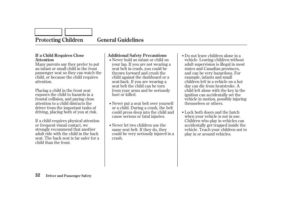 Protecting children general guidelines | Acura 2004 RSX - Owner's Manual User Manual | Page 35 / 250