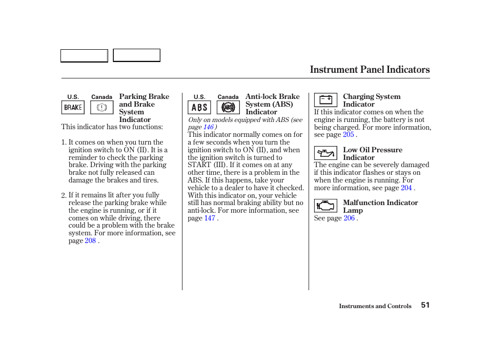 Instrument panel indicators | Acura 2004 RSX - Owner's Manual User Manual | Page 54 / 250