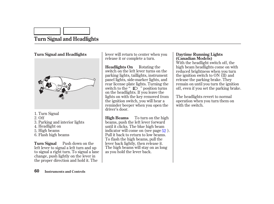Turn signal and headlights | Acura 2004 RSX - Owner's Manual User Manual | Page 63 / 250